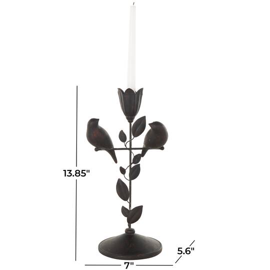 13.75" Black Bird Perching Decorative Sculpture with Leaf Vine & Copper Shading